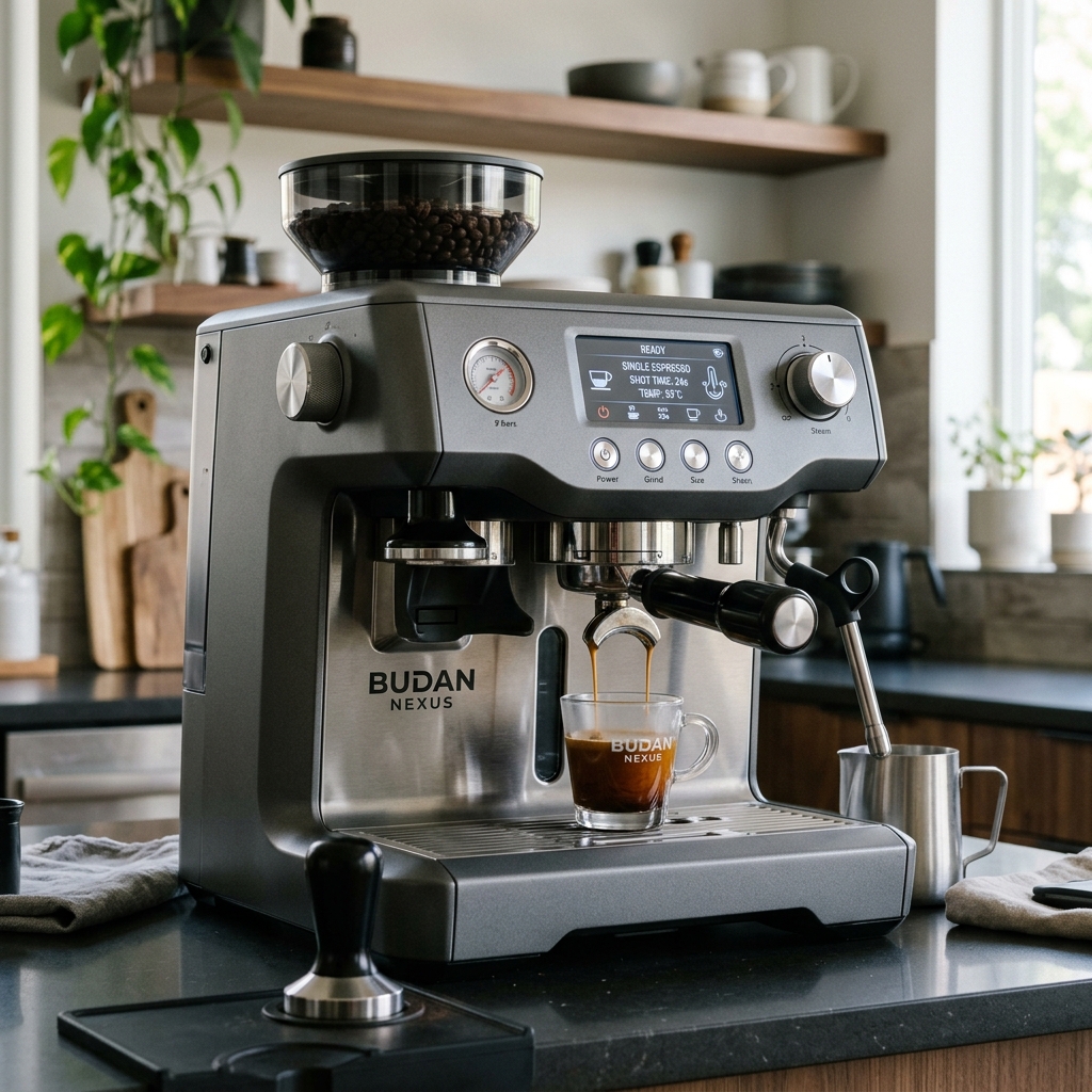 Budan Nexus Espresso Coffee Machine with Built-In Grinder | 20 Bar Pressure, 2800W | PID Temperature Control | Semi Automatic Coffee Maker Machine for Home & Office | 1 Year Warranty | Grey Budan