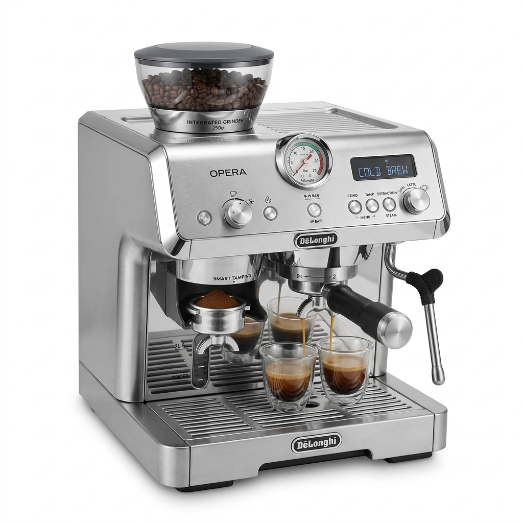 DeLonghi La Specialista Opera Professional Coffee Machine with Cold Brew, Original Italian Brand, Built In Grinder, Automatic Smart Tamping, Range of Hot & Cold Recipes, 19 Bar Pressure, EC9555.M