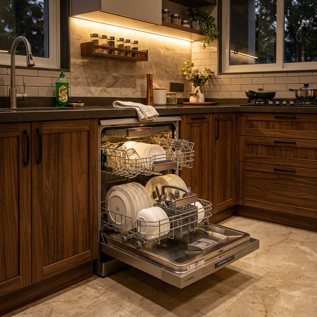 Premium dishwasher installed in a modern kitchen representing efficient dishwashing recommended by GrabDeel.