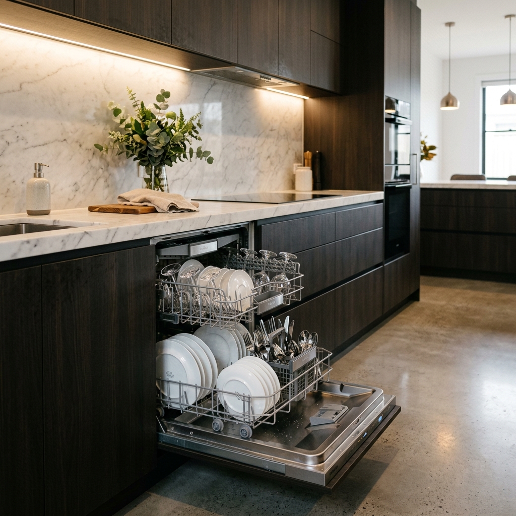 Premium Bosch dishwasher installed in a modern kitchen representing efficient dishwashing recommended by GrabDeel.