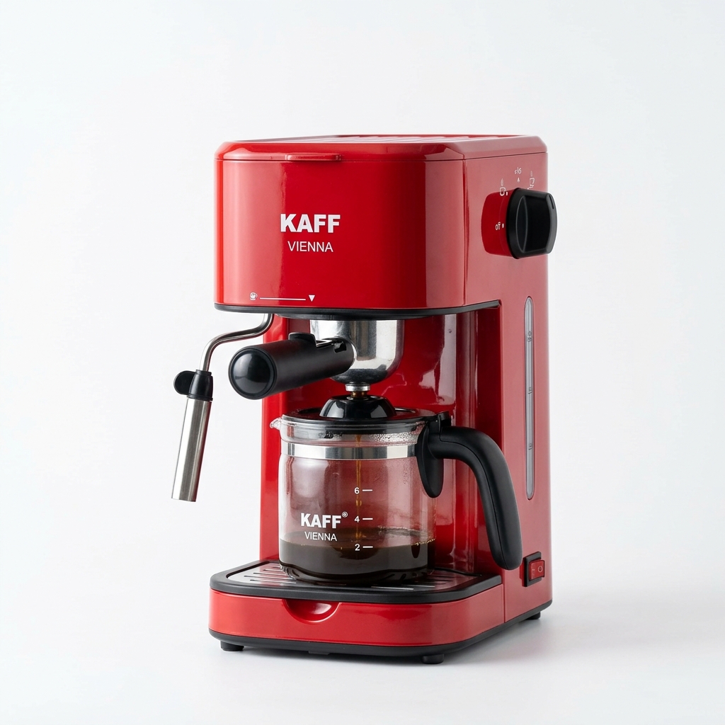 KAFF VIENNA 800 Watts Espresso, Cappuccino and Latte Coffee Machine, Glass Carafe Jar, 750W, with Automatic Pressure-Release, Over-Heat and Over-Pressure Protecting Device (Red)
