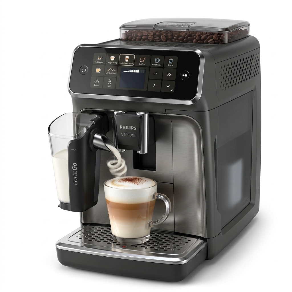 PHILIPS Versuni Latte Go Fully Automatic Bean To Cup Espresso Coffee Machine,3 One Touch Button Coffees(Cappuccino,Black Coffee,Espresso),15 Bars,Ceramic Grinder-2 Year Brand Warranty-Ep2230/10