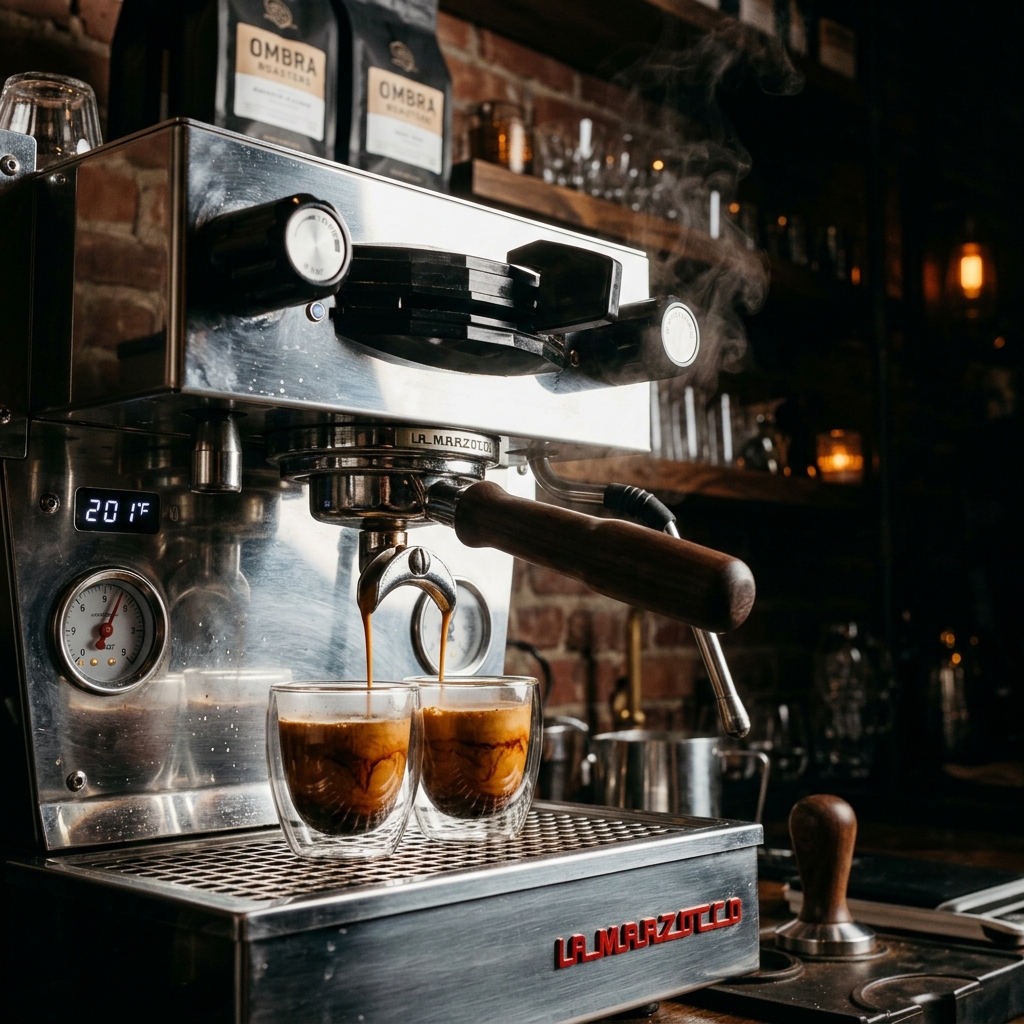 Premium automatic espresso coffee machine brewing fresh coffee in a modern home kitchen.