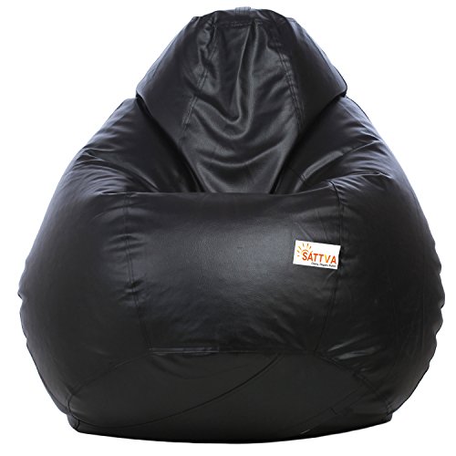 SATTVA Classy.Elegant.Stylish Classic 3XL Faux Leather Bean Bag (Colour -Black with Royal Blue Piping)