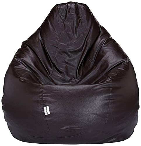 Amazon Brand – Solimo XL Faux Leather Bean Bag Filled With Beans (Brown)