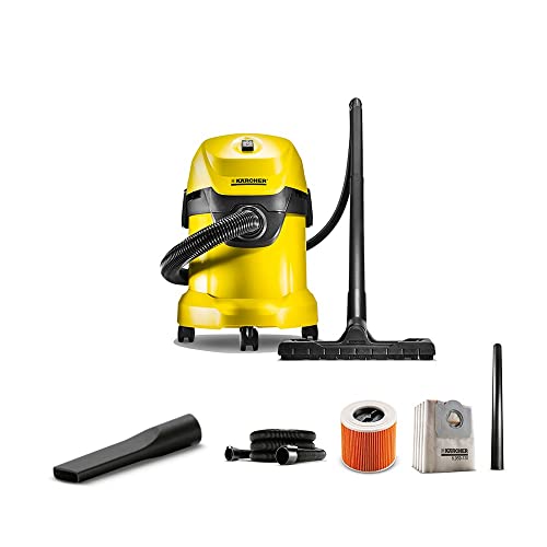 Karcher WD3 EU Dry Wet 17 L Vacuum Cleaner- Easy Filter Removal, “Pull & Push” locking system, Wheels & Cartridge filter