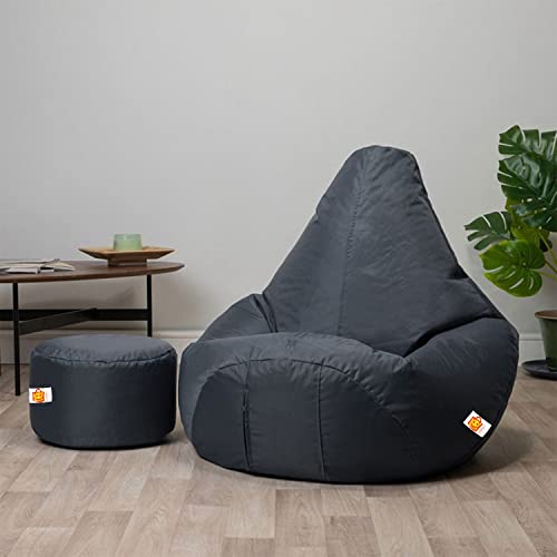 Kushuvi Bean Bag Filled with Beans with Relaxing Stool ( Grey )(Faux Leather)