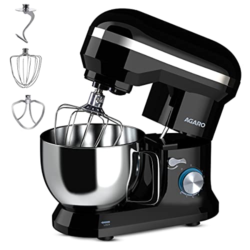 AGARO Royal Stand Mixer 1000W with 5L SS Bowl and 8 Speed Setting I Includes Whisking Cone, Mixing Beater & Dough Hook, and Splash Guard, 2 Years Warranty, (Black)